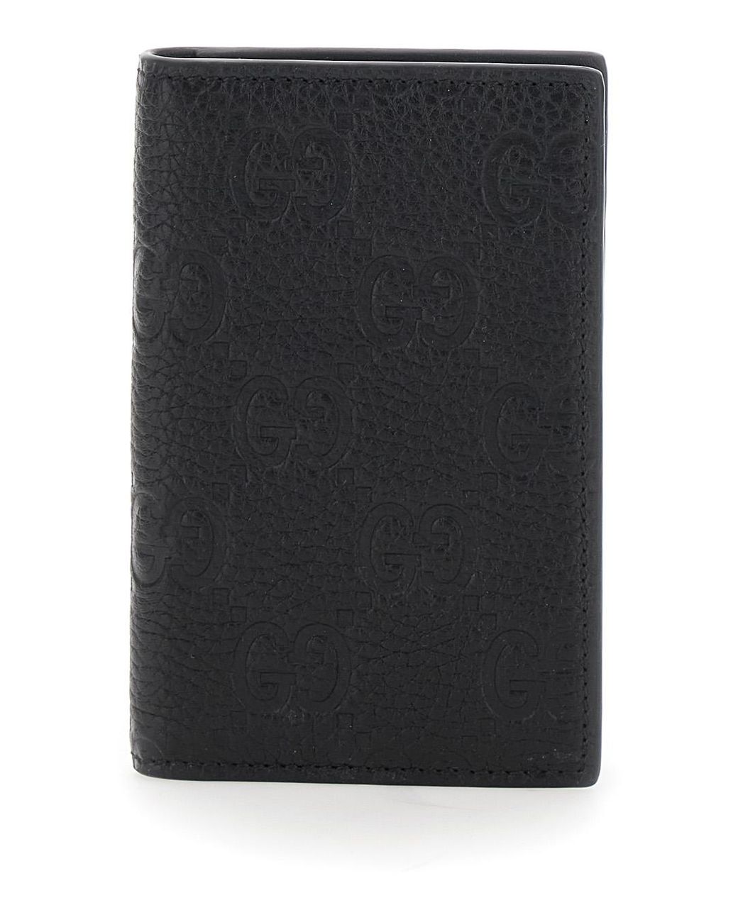 Gucci Black Bi-Fold Wallet Gg Hammered Leather Calf for men