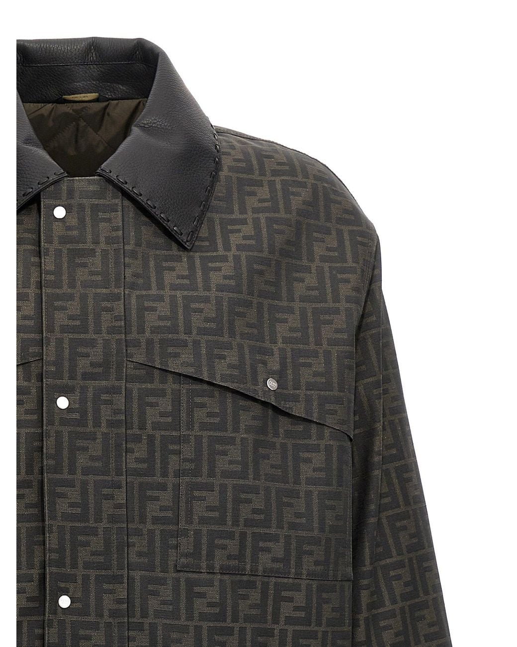 Fendi Black Logo-Jacquard Waxed Jacket