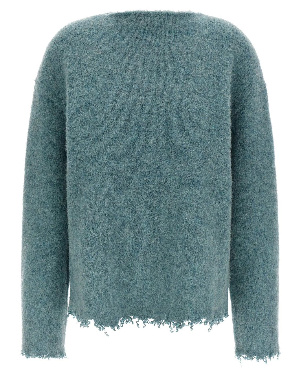 Jil Sander Green Raw-Fringed Wool Sweater