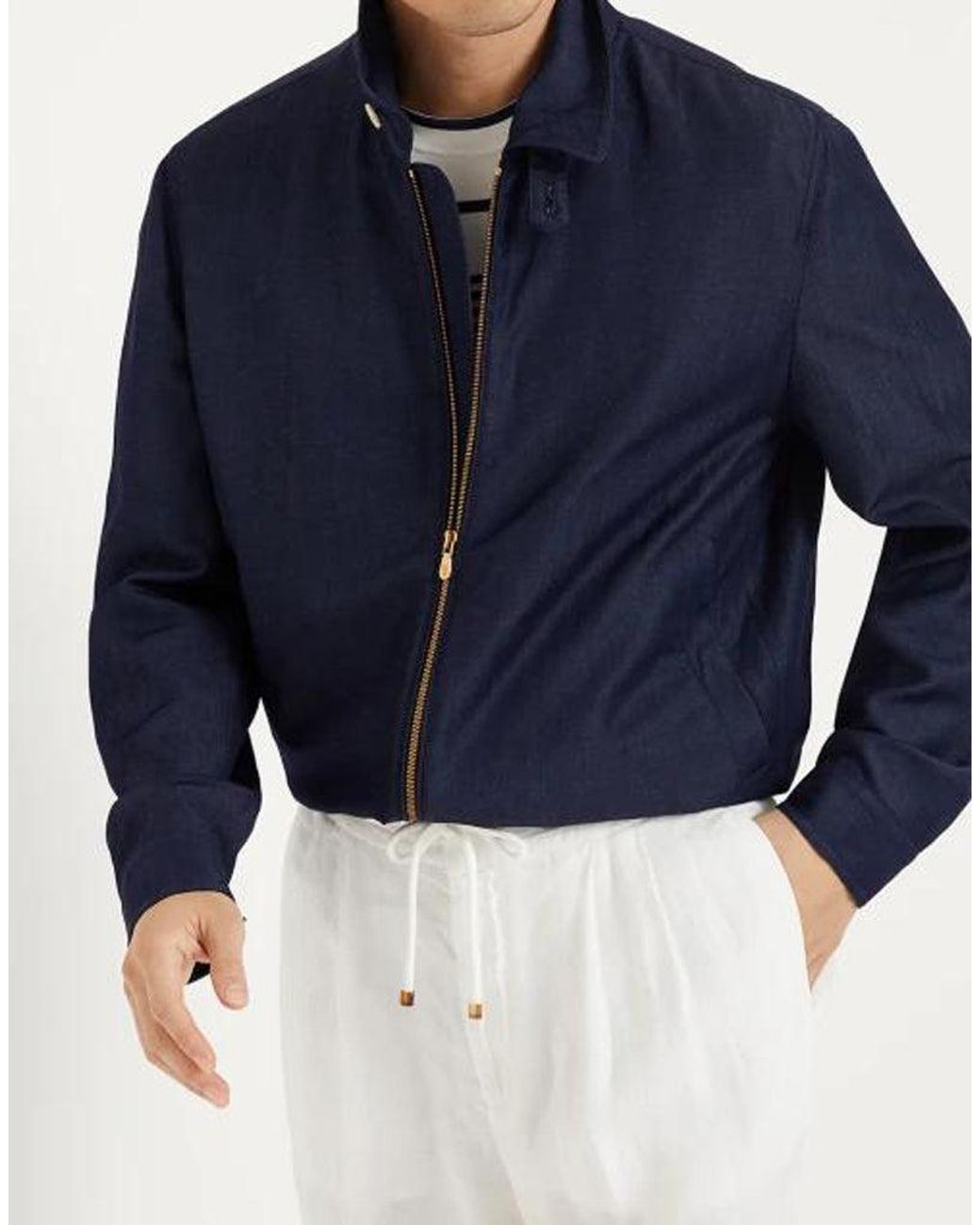 Brunello Cucinelli Blue Wool Linen Jacket for men