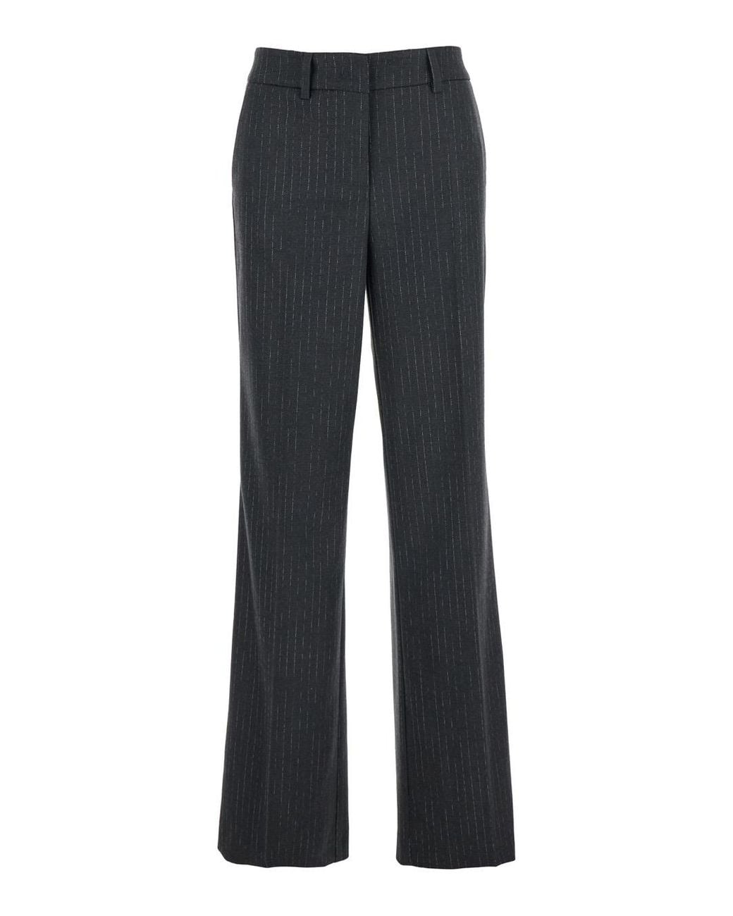 Le Plain Gray Pants With Belt Loops And All-Over Striped Motif