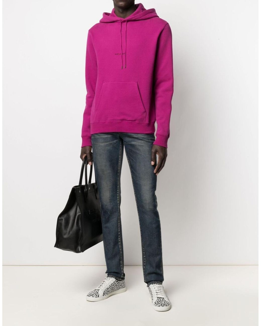Saint Laurent Pink Rive Gauche Logo Hoodie Clothing Knitwear for men