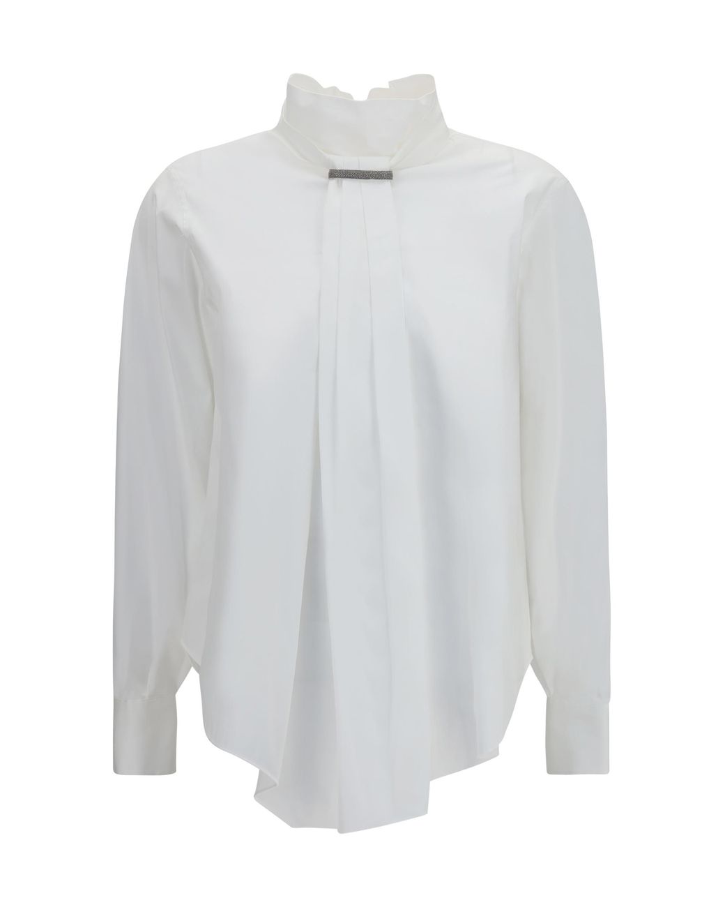Brunello Cucinelli White Blouse With Monili Decoration Cotton; Polyamide; Elastane Shirt