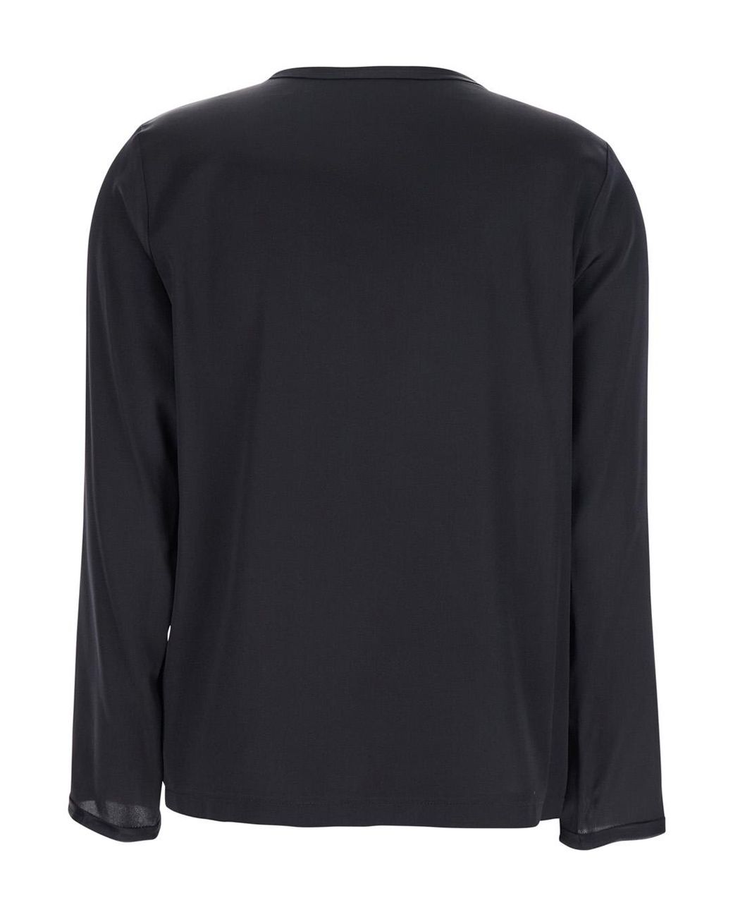 Le Plain Blue Silk Long Sleeve Blouse For Elastane Shirts And Blouses