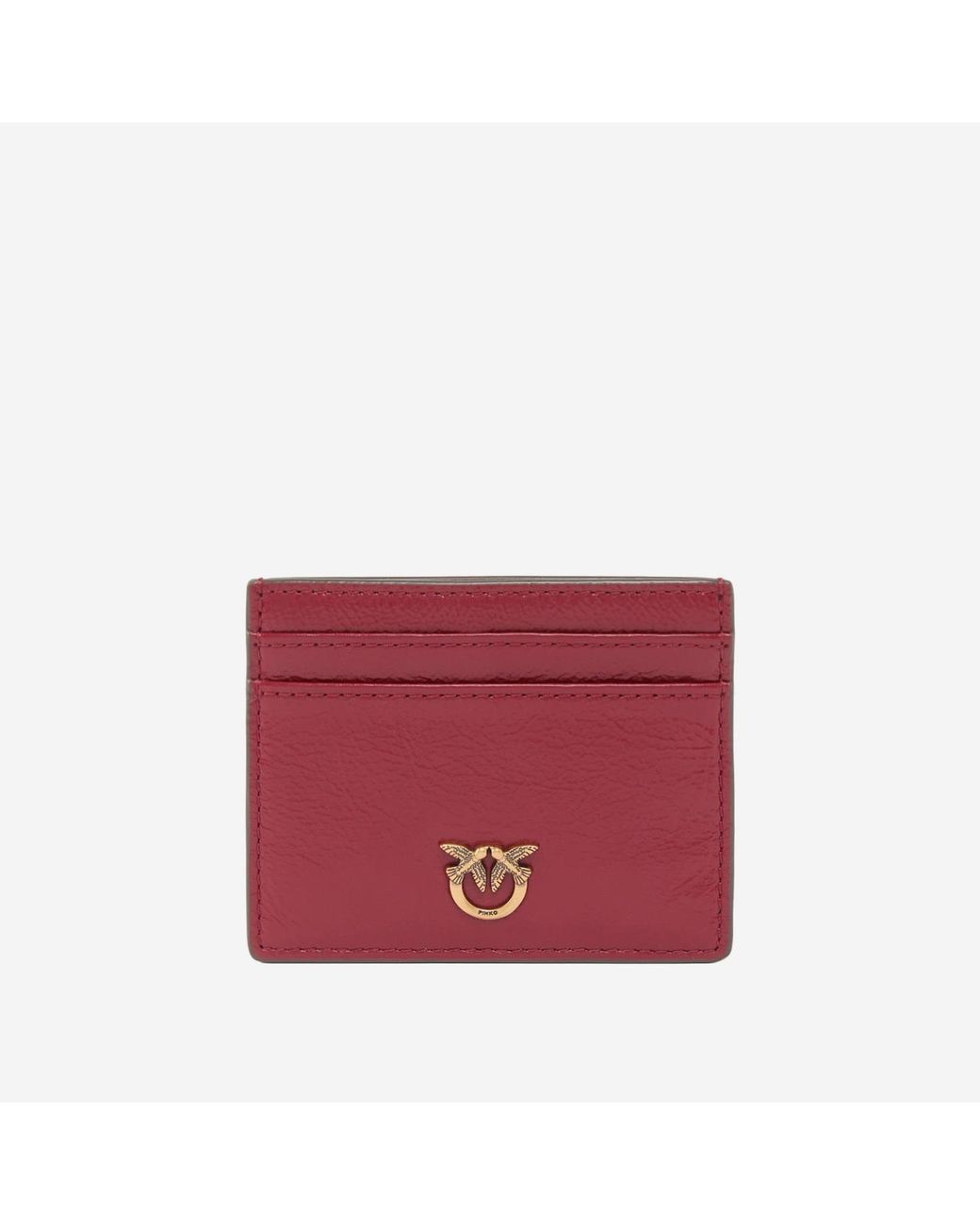 Pinko Red Leather Card Holder With Logo Wallets & Purses