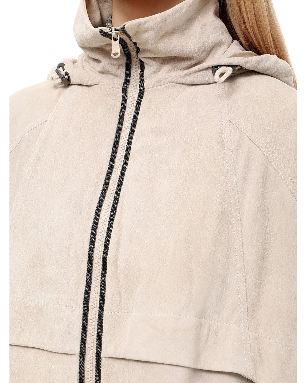 Brunello Cucinelli Natural Light Leather Hooded Jacket