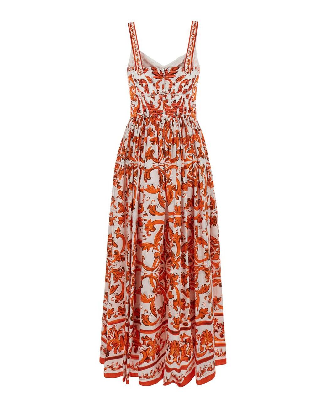 Dolce & Gabbana White Maxi Dress With Maiolica Print Cotton