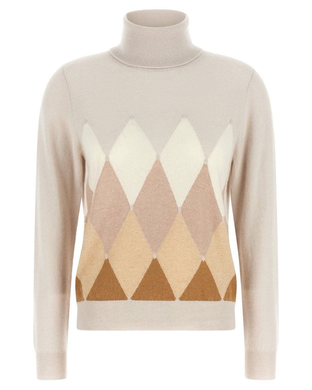 Ballantyne White Diamond Intarsia Cashmere Sweater