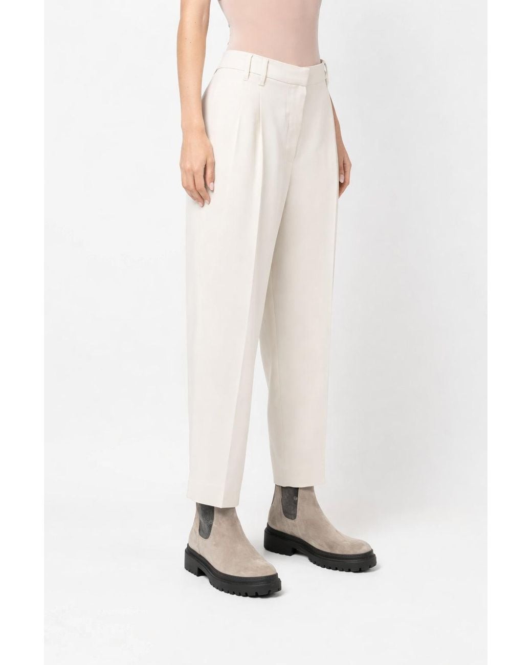 Brunello Cucinelli White Off Wool Tailored Trousers