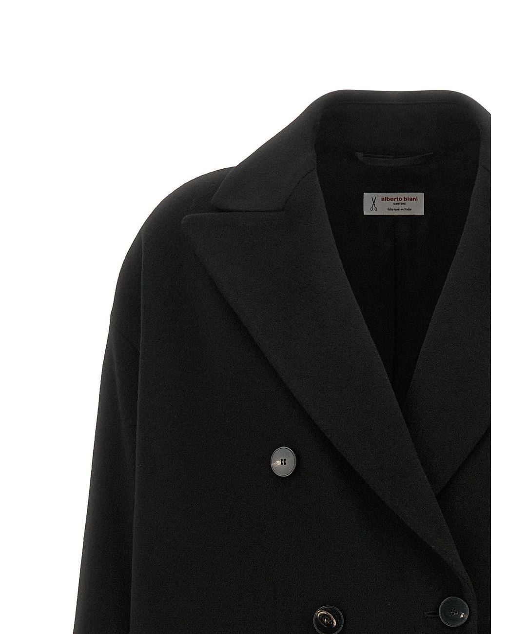 Alberto Biani Black Double-Breasted Wool Coat
