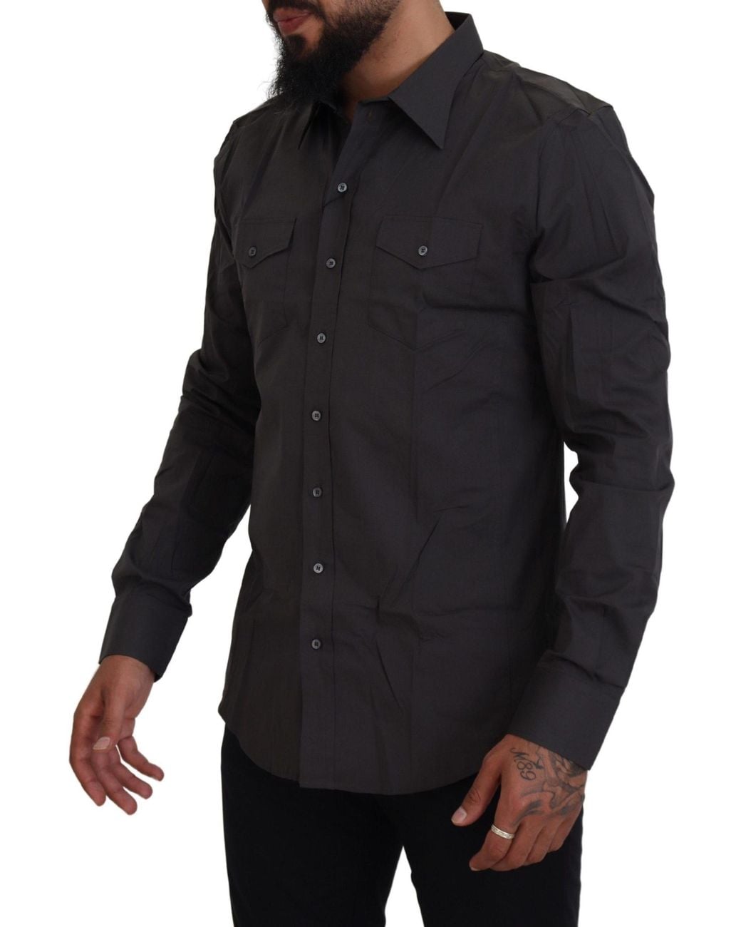 Dolce & Gabbana Black Sicilia Slim Fit Stretch Dress Shirt Cotton for men