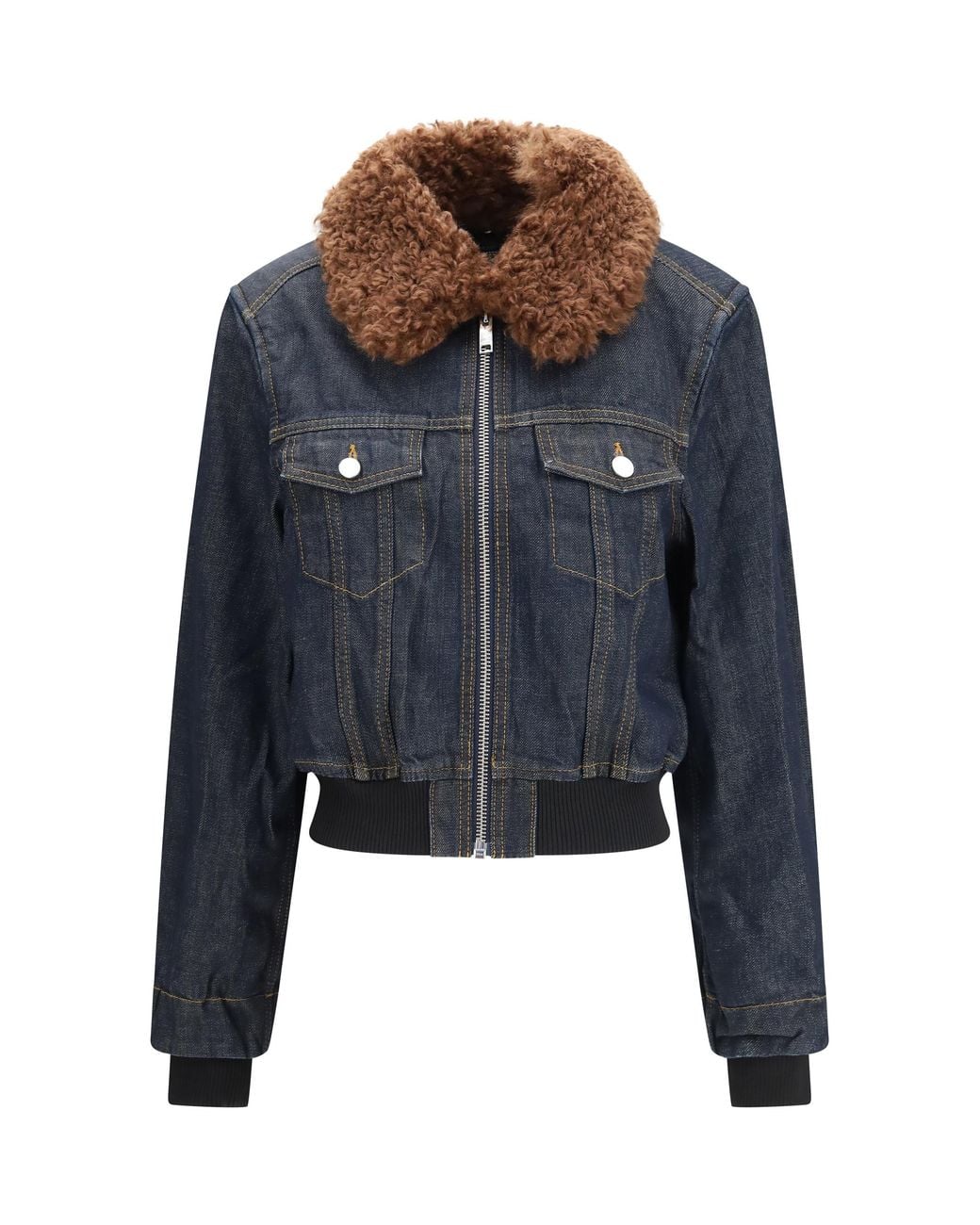 Ganni Blue Denim Bomber Jacket Cotton