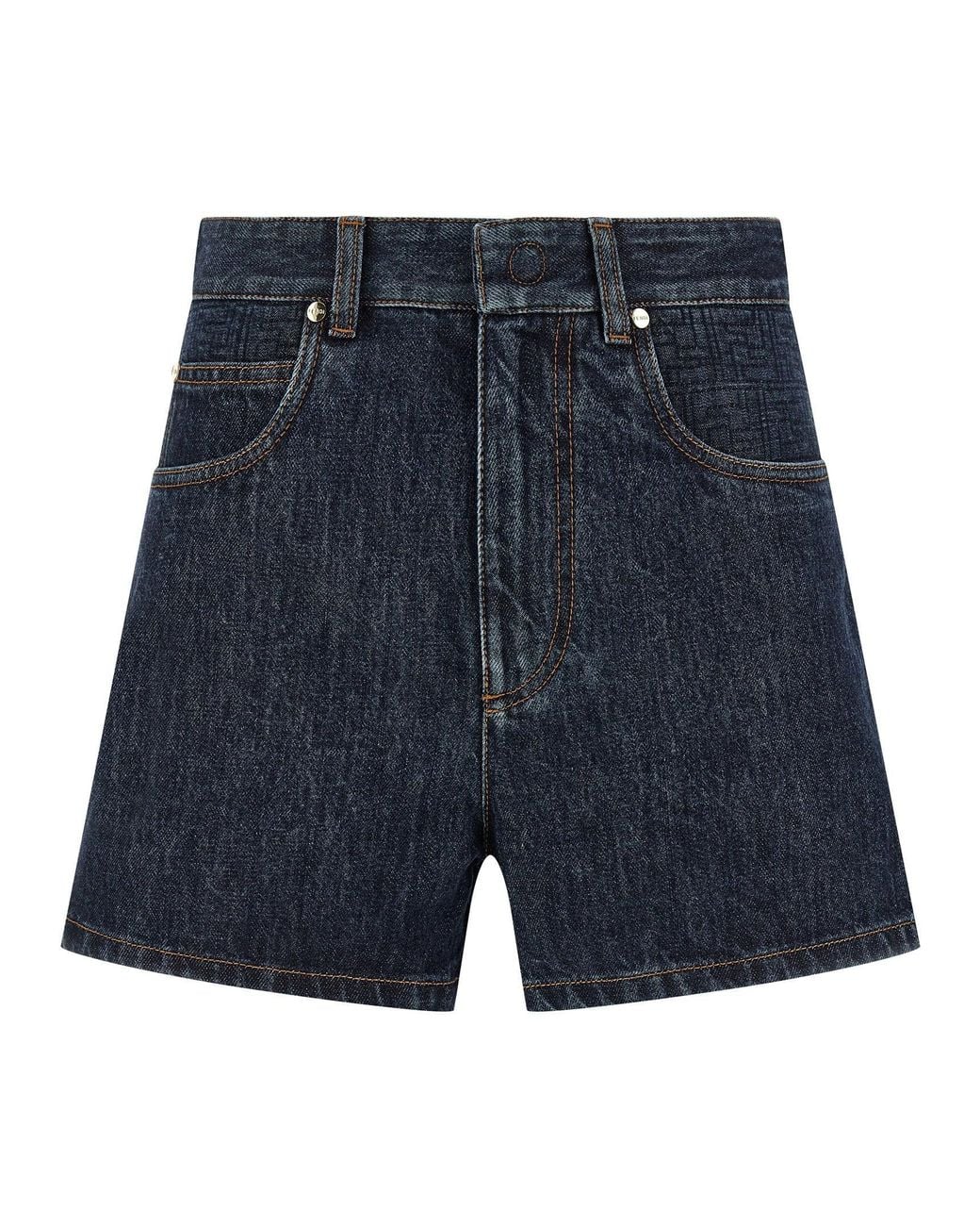 Fendi Blue Ff Padded Denim Shorts