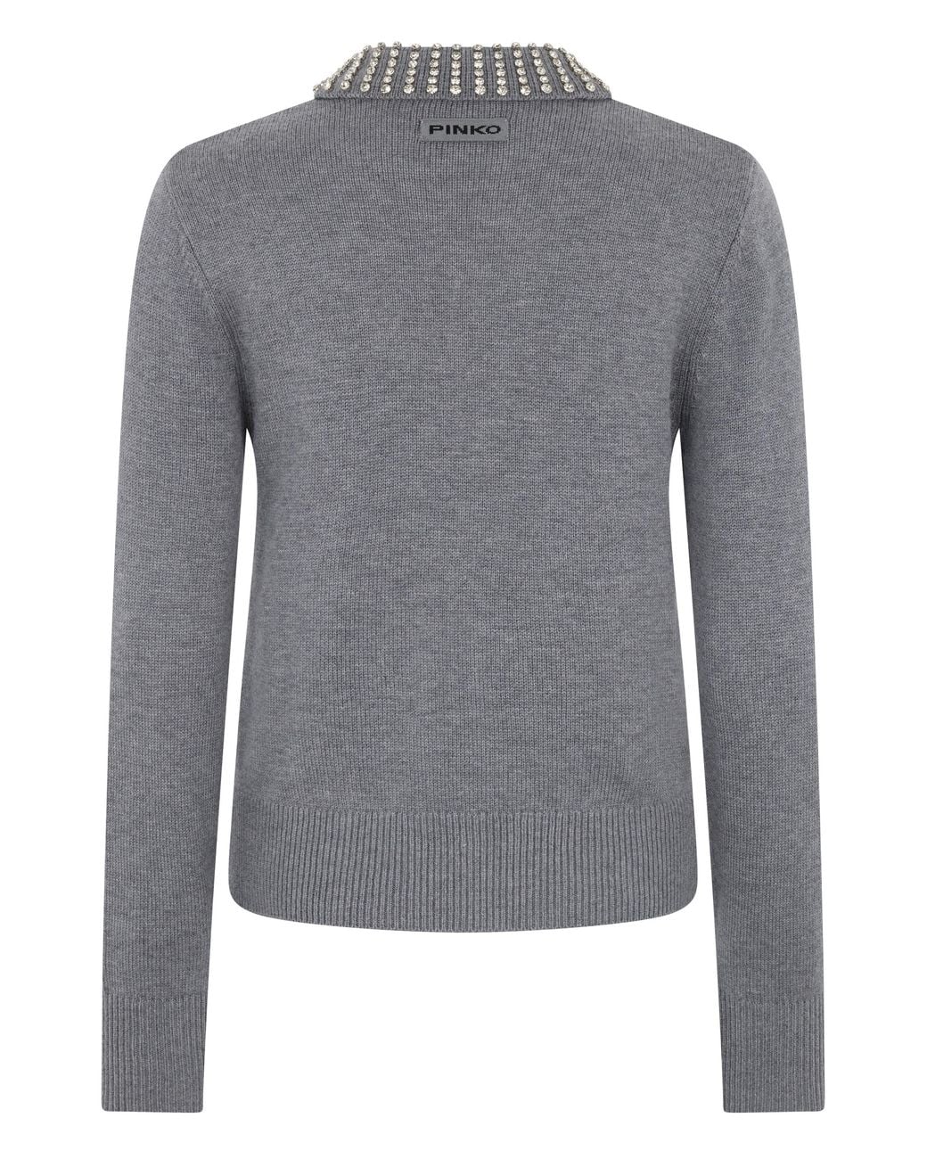 Pinko Gray Wool Blend Sweater With Polo Collar Nylon
