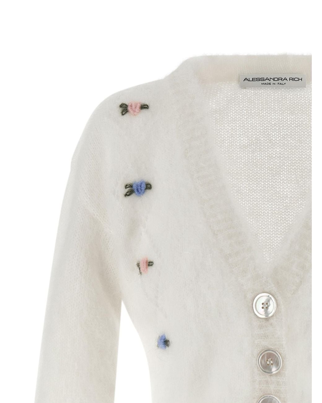 Alessandra Rich White 'Carded Mohair' Cardigan