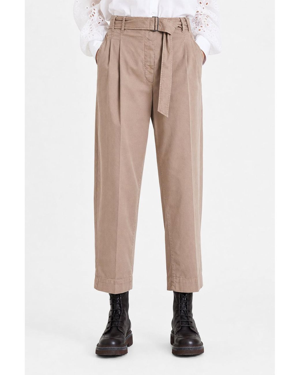Brunello Cucinelli Natural Cotton Belted Trousers