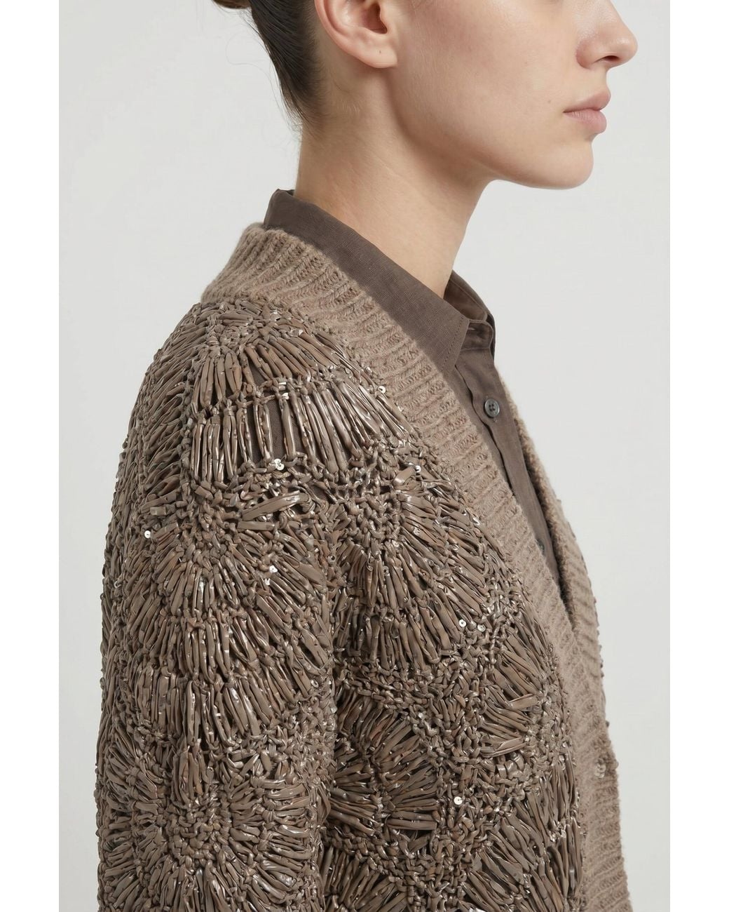 Brunello Cucinelli Brown Taupe Open Knit Sweater