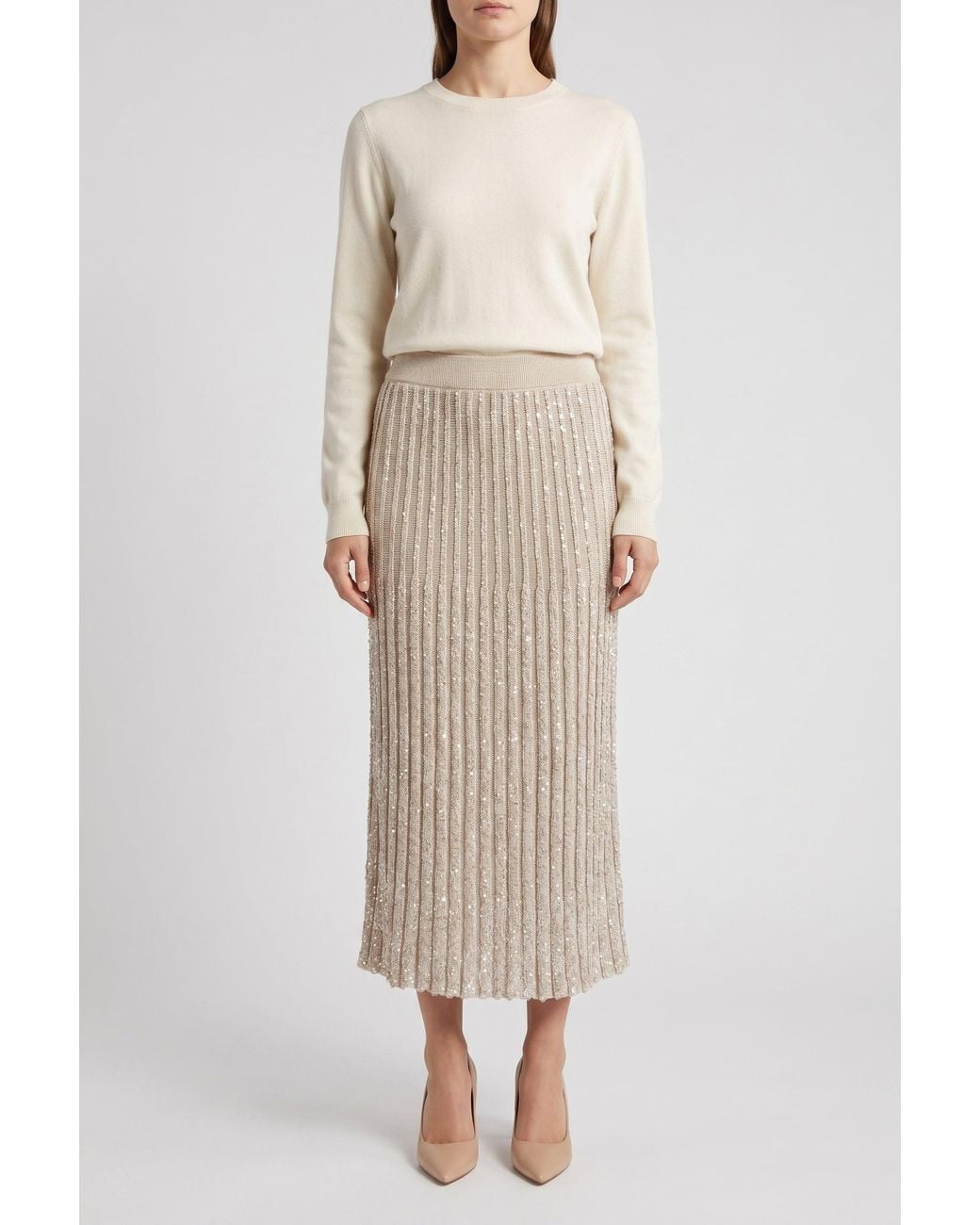 Brunello Cucinelli Natural Light Pleated Skirt