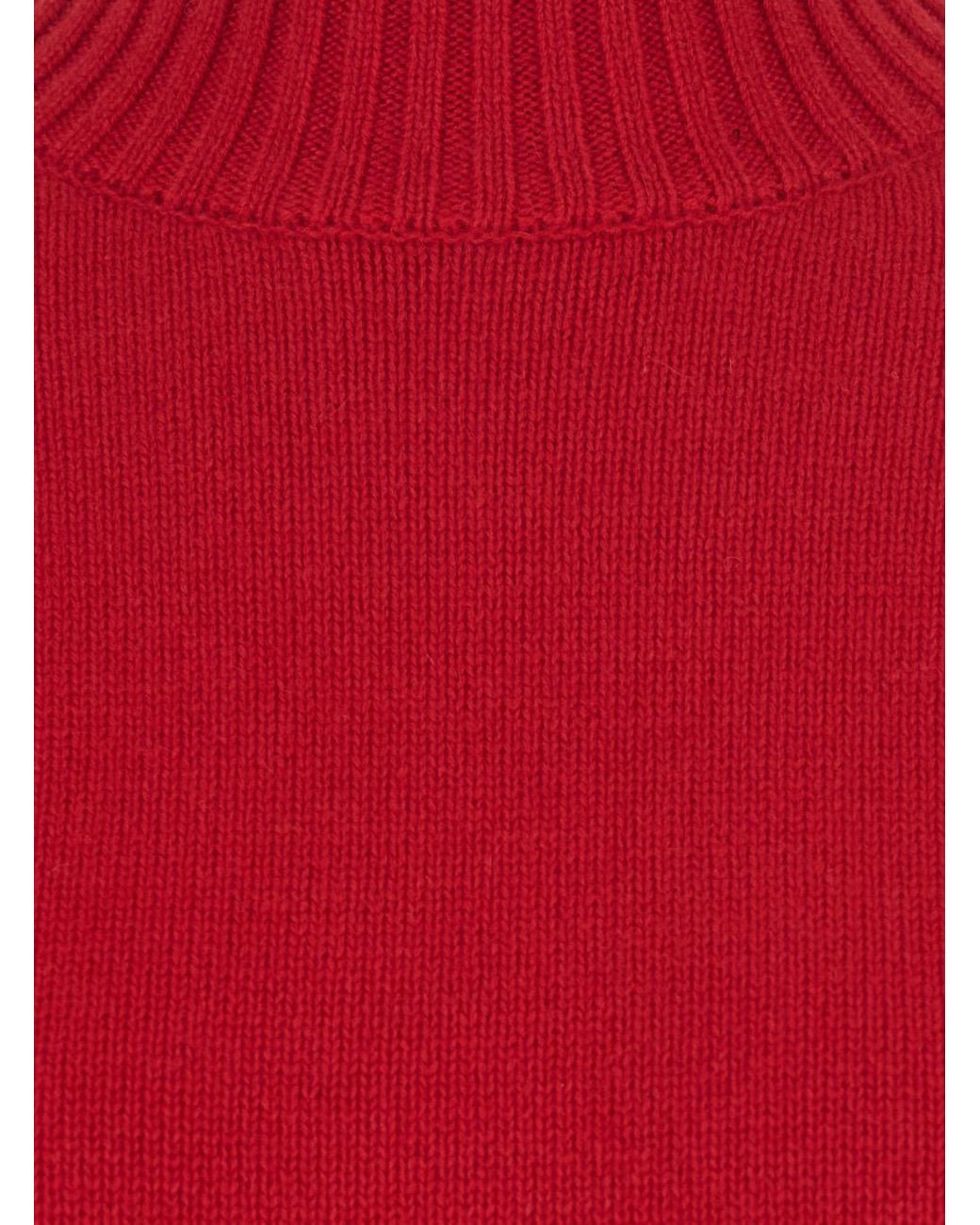 Le Plain Red Mock Neck Cashmere Sweater Top