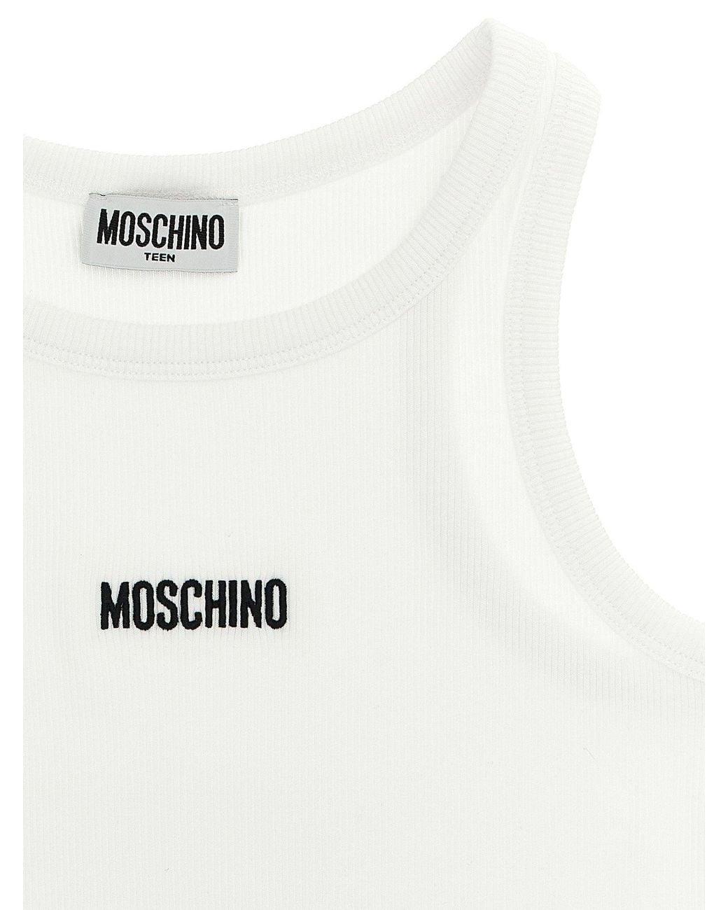 Moschino White Logo-Embroidered Ribbed Cotton Tank Top