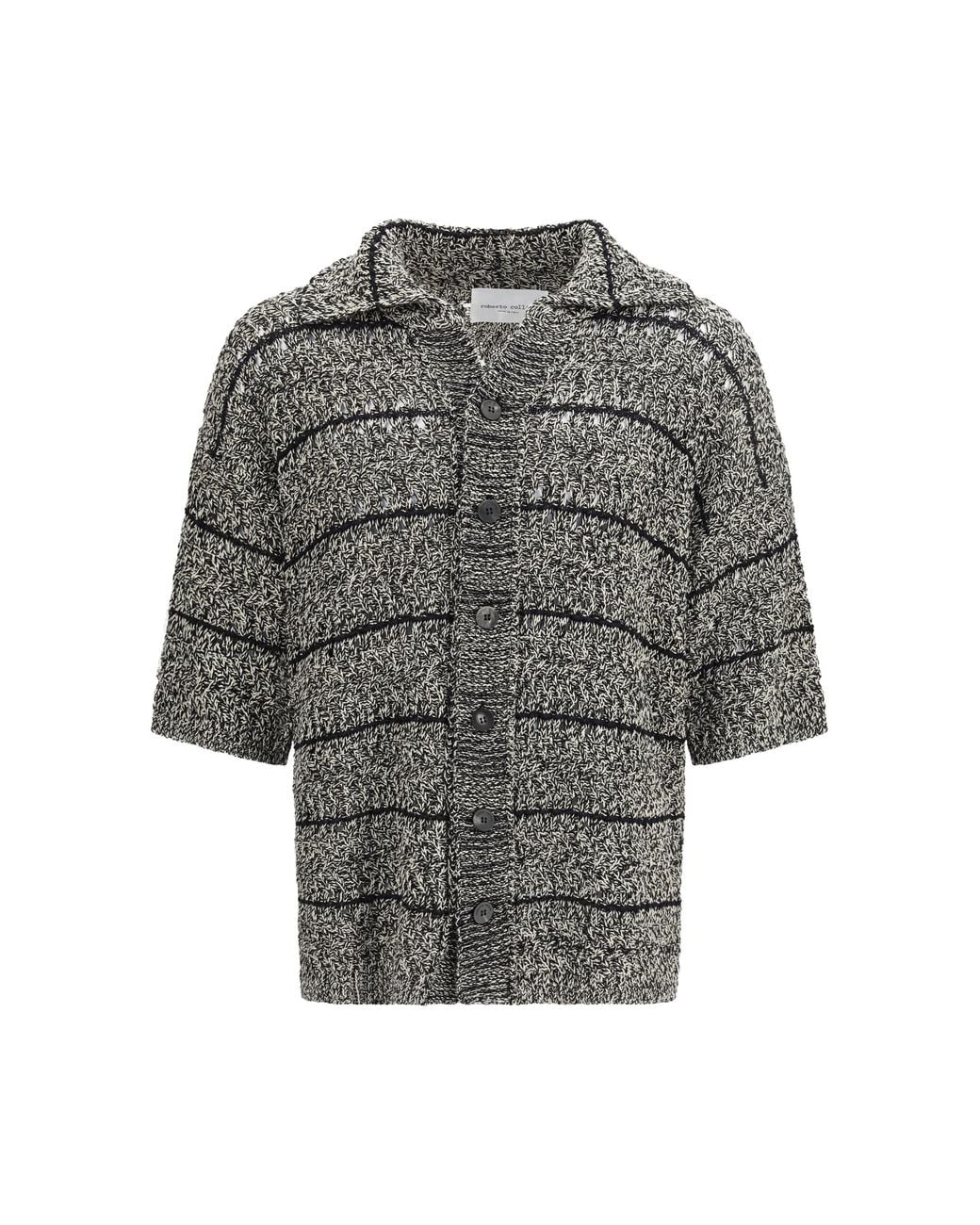 Roberto Collina Gray Mouliné Texture Knit Shirt Cotton; Polyamide for men