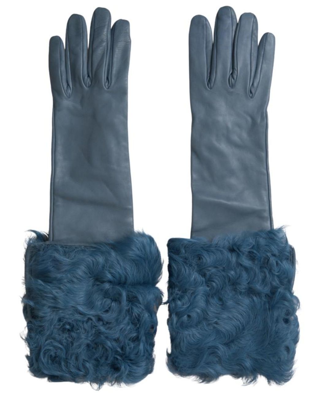 Dolce & Gabbana Blue Leather Fur Mid Arm Length Gloves