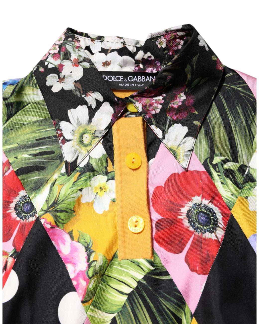 Dolce & Gabbana Black Multicolor Floral Long Sleeves Polo Top