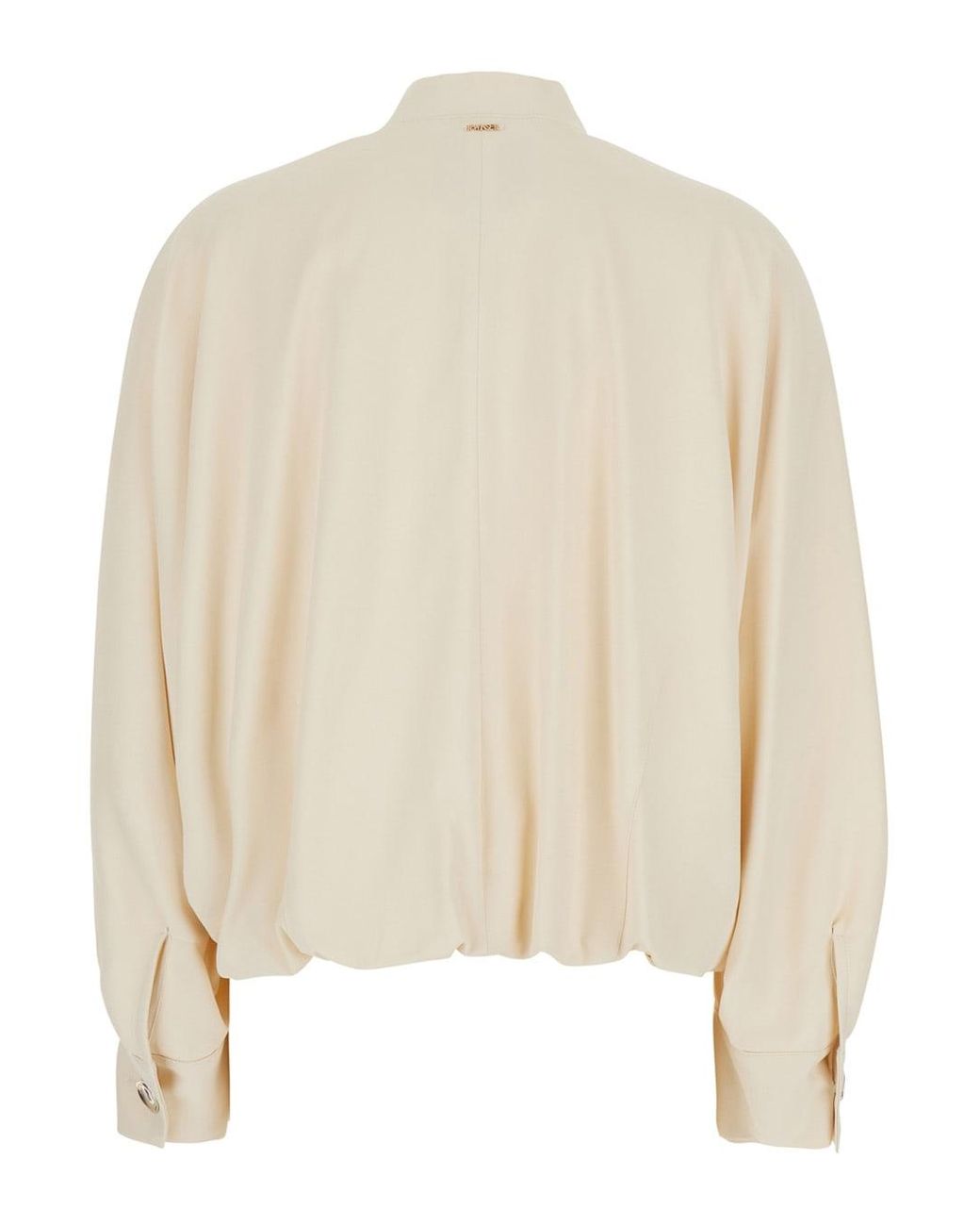 Twinset Natural Jacket With Ruffles And Logo Patch On The Back