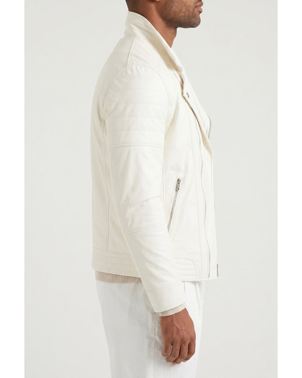 Brunello Cucinelli Natural Off Leather Biker Jacket for men