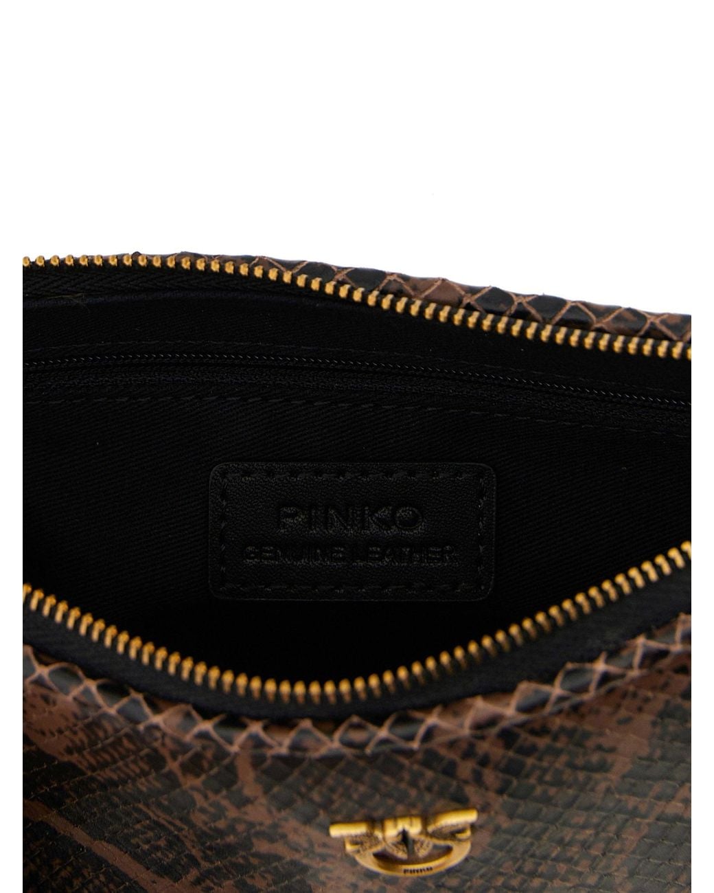 Pinko Black Python-Print Leather Shoulder Bag