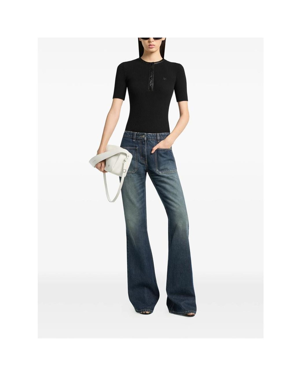 Courreges Black Ribbed Knit Top