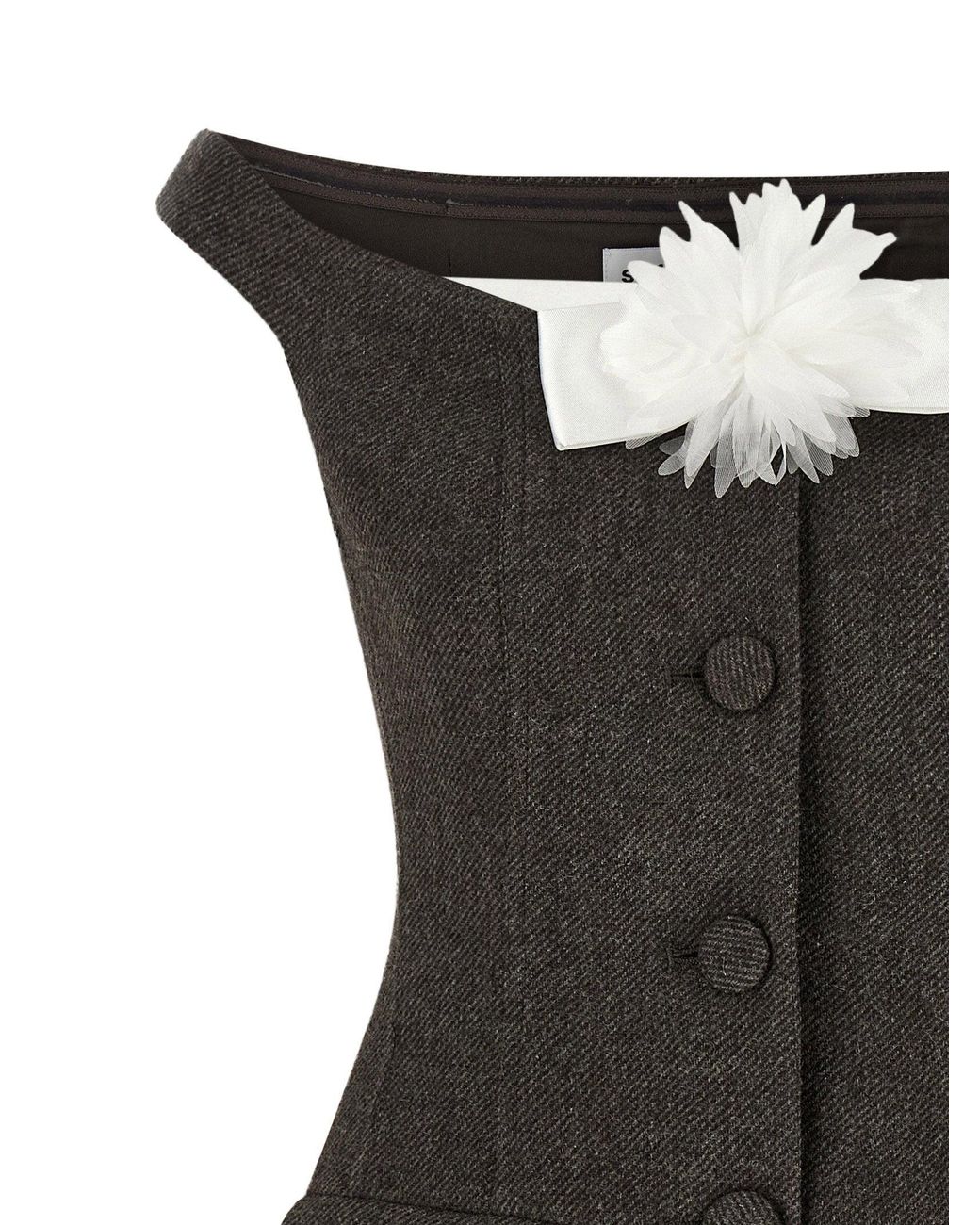 Self-Portrait Black Bardot Neckline With Floral Appliqué Dress