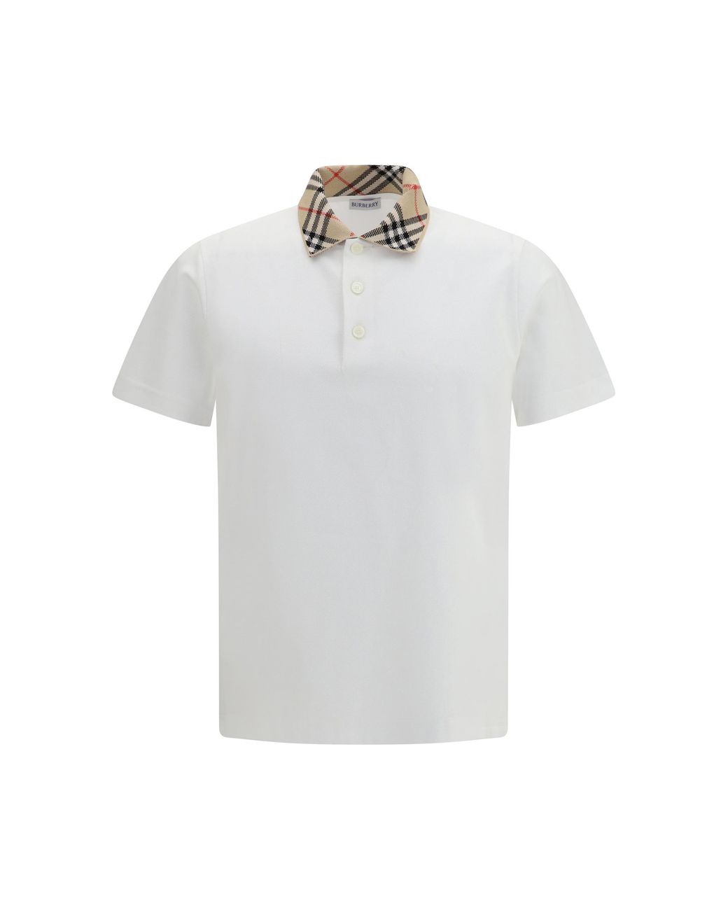 Burberry White Cotton Check Collar Polo for men