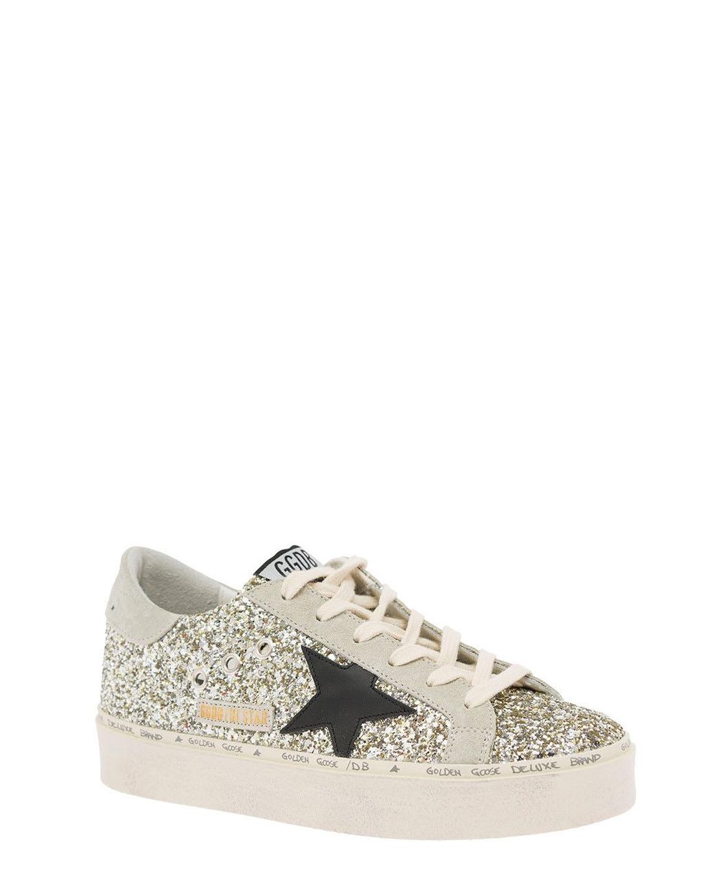 Golden Goose Woman's Hi Star Glittered Leather Sneakers | Lyst