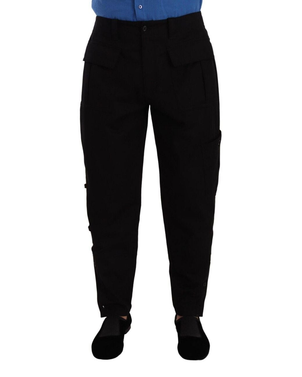 Dolce & Gabbana Black Cotton Stretch Tapered Cargo Pants for men