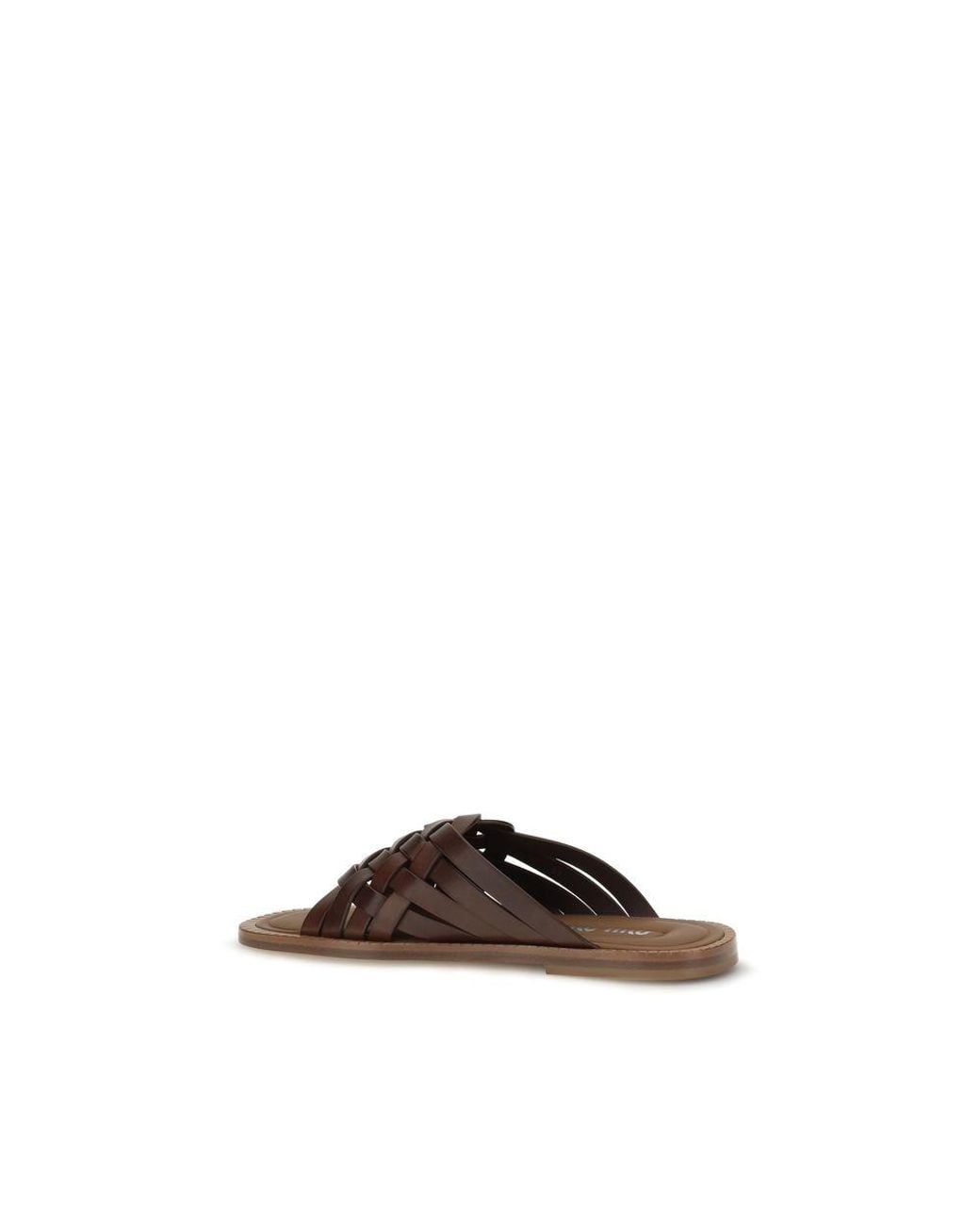 Miu Miu Brown Calf Leather Bos Taurus Flat Sandals