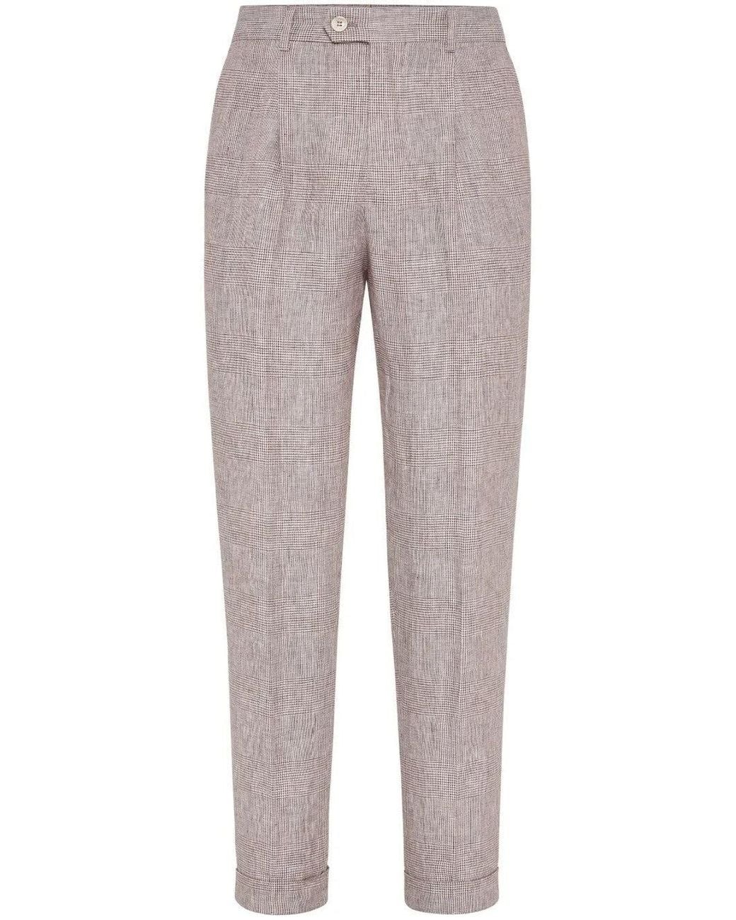 Brunello Cucinelli Gray Light Linen Tapered Trousers for men