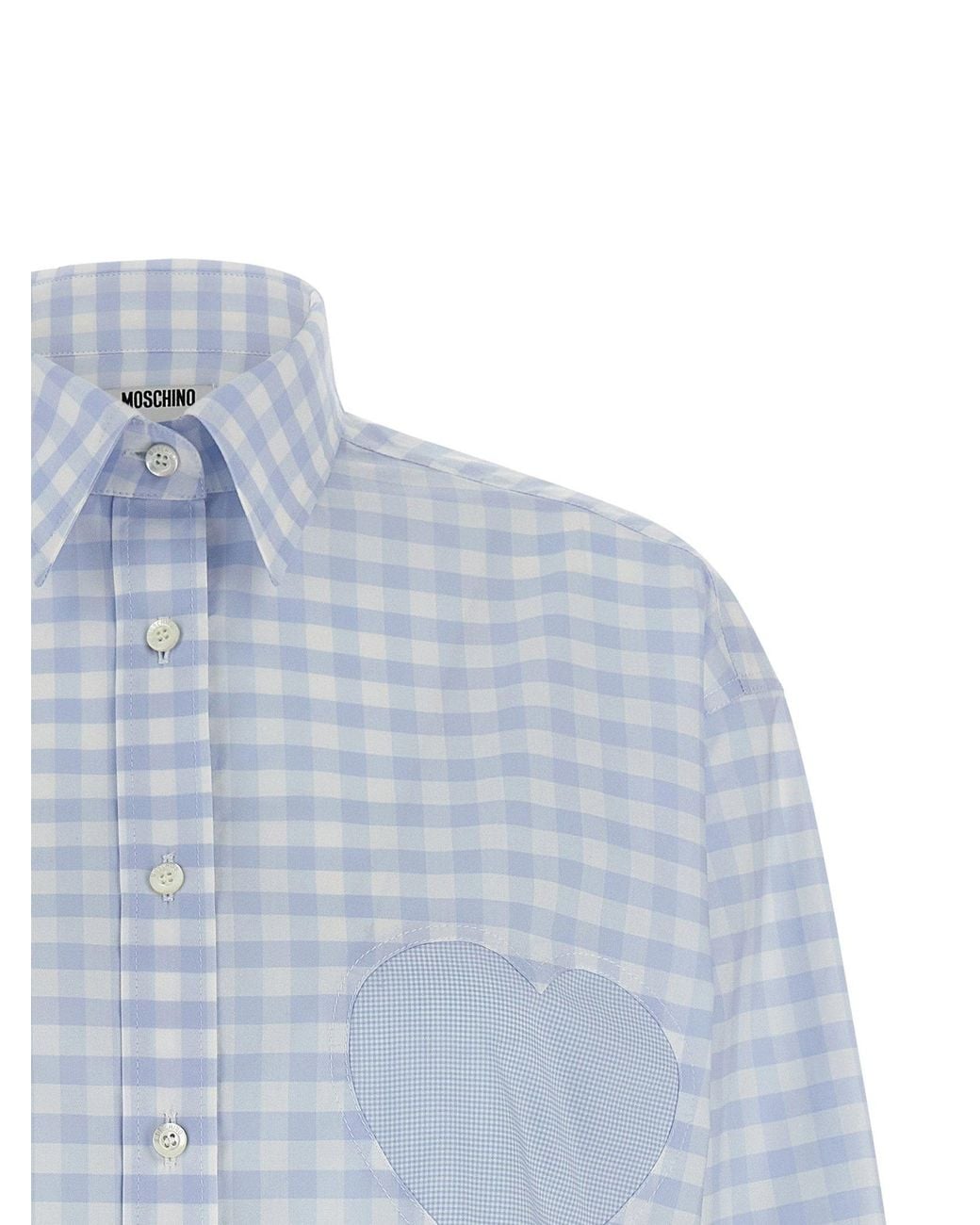 Moschino Blue Heart-Patch Vichy Cotton Shirt