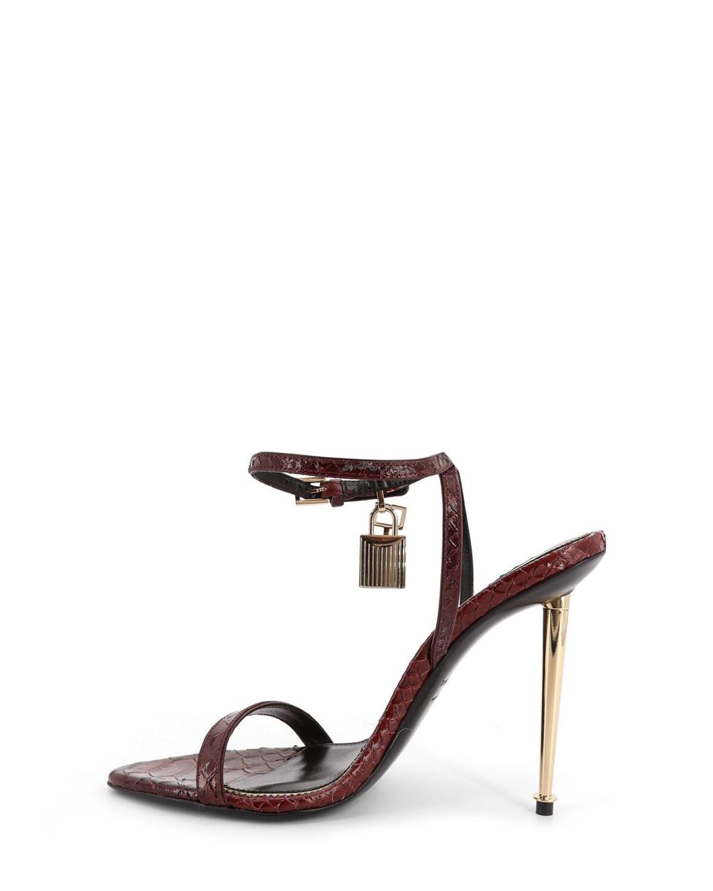 Tom Ford White Laminated Leather Sandals With Iconic Padlock