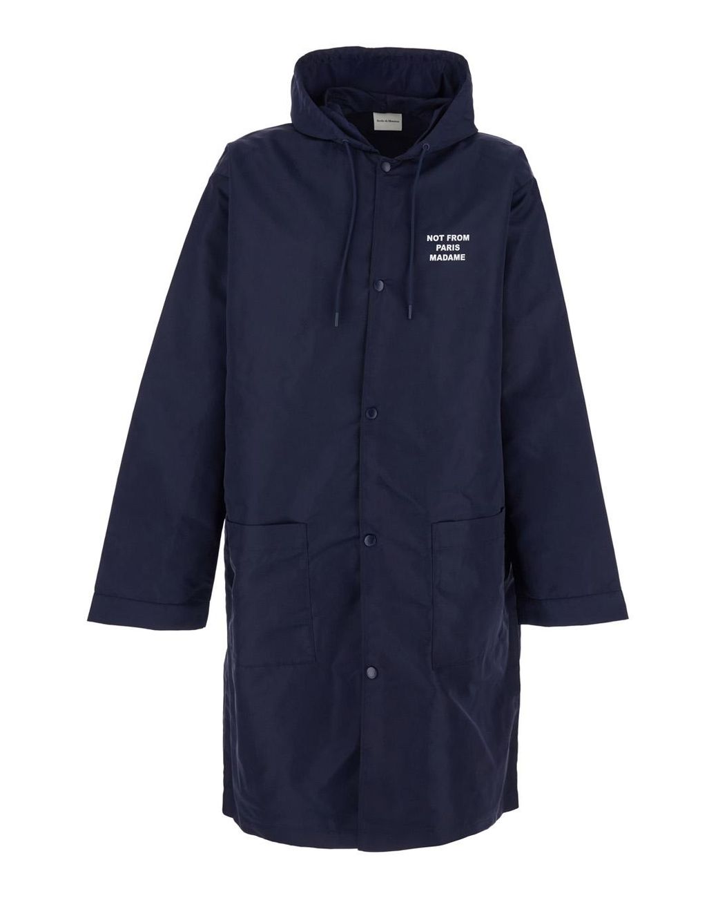 Drole de Monsieur Blue Hooded Jacket With Fixed Hood And Slogan On Front Back for men