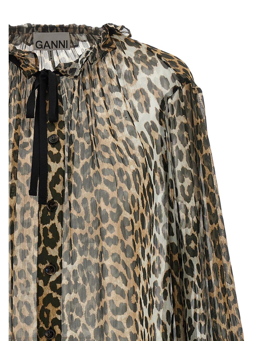 Ganni Multicolor 'Leopard Print Chiffon Tie String' Shirt