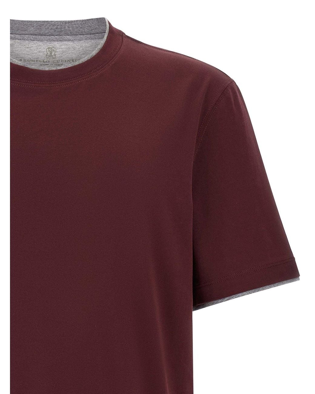 Brunello Cucinelli Red Double-Layer Cotton T-Shirt for men