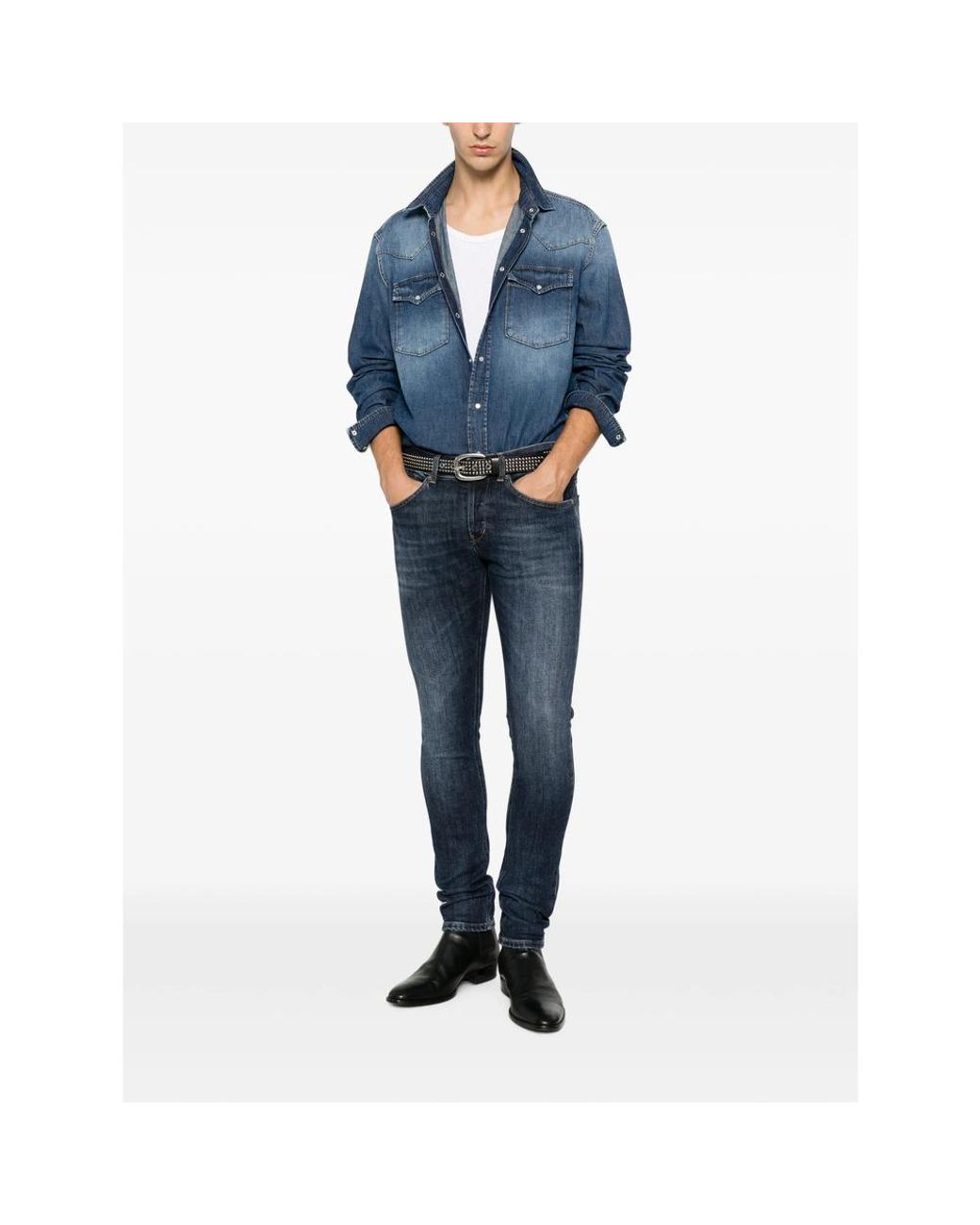 Dondup Blue Faded-Effect Western-Yoke Shirt for men