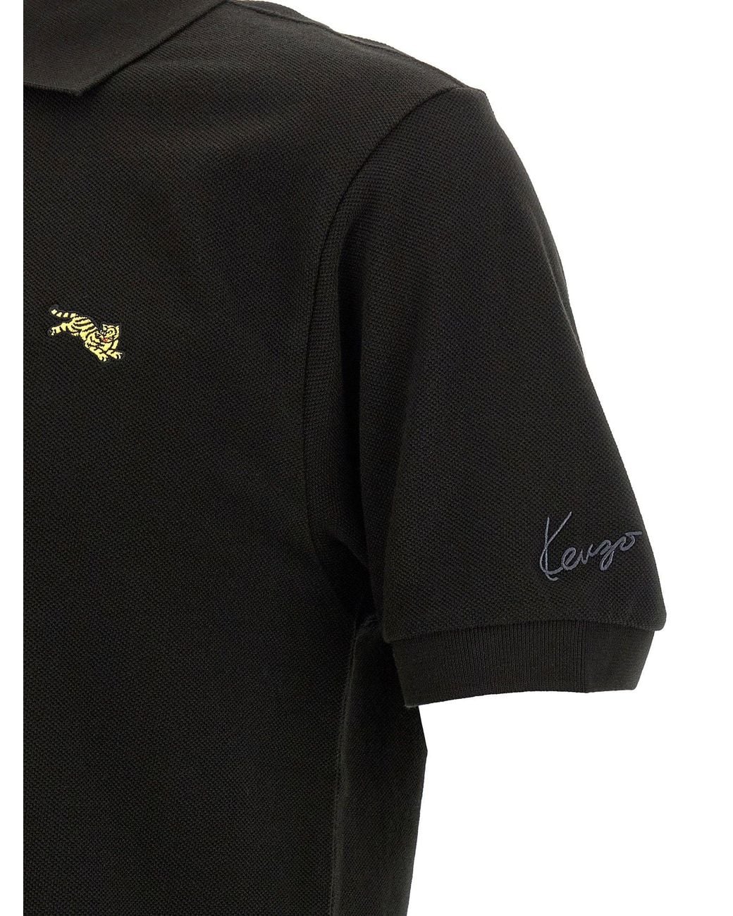 KENZO Black Embroidered Tiger Logo Polo for men