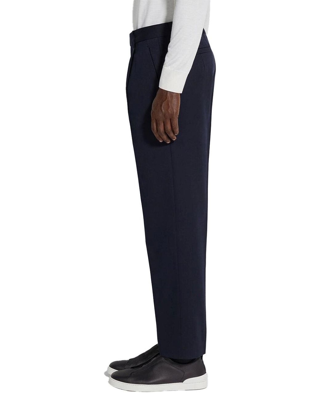 Zegna Blue Cotton And Linen Trousers for men
