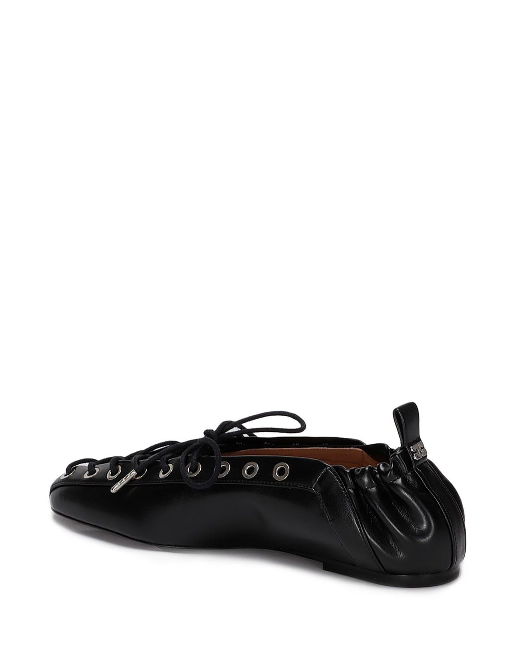 Ganni■ Eyelets Lace Up Ballerina Crinkle Oleatex - Black Ganni Eyelets Lace Up Ballerina Crinkle Oleatex Black | BSTN