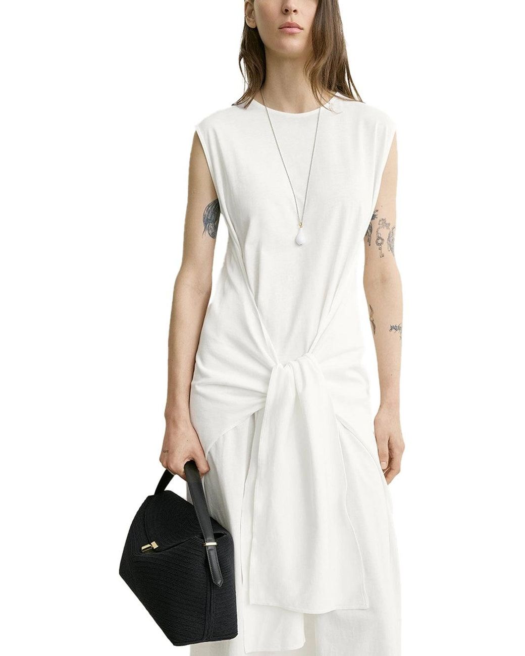 Totême White Tie-Waist Jersey Dress Off
