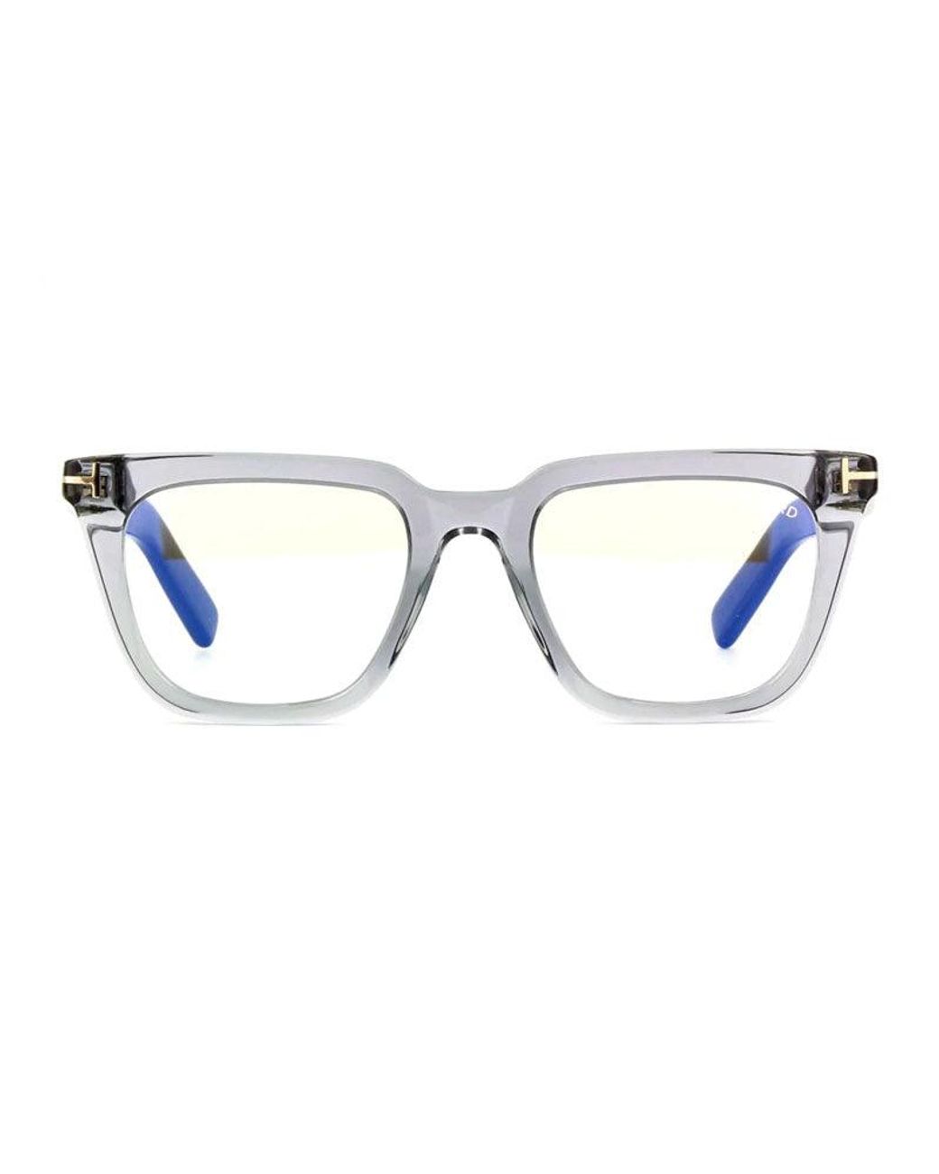 Tom Ford Blue Eyeglasses Square Full Rim, Shiny Light Frame And Clear--Light Block Lens Ft5963-B045 Sunglasses for men