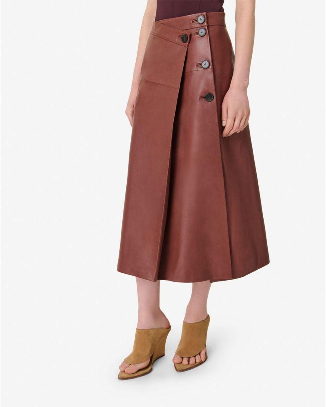 IRO Brown Iro Leather Button-Front A-Line Skirt