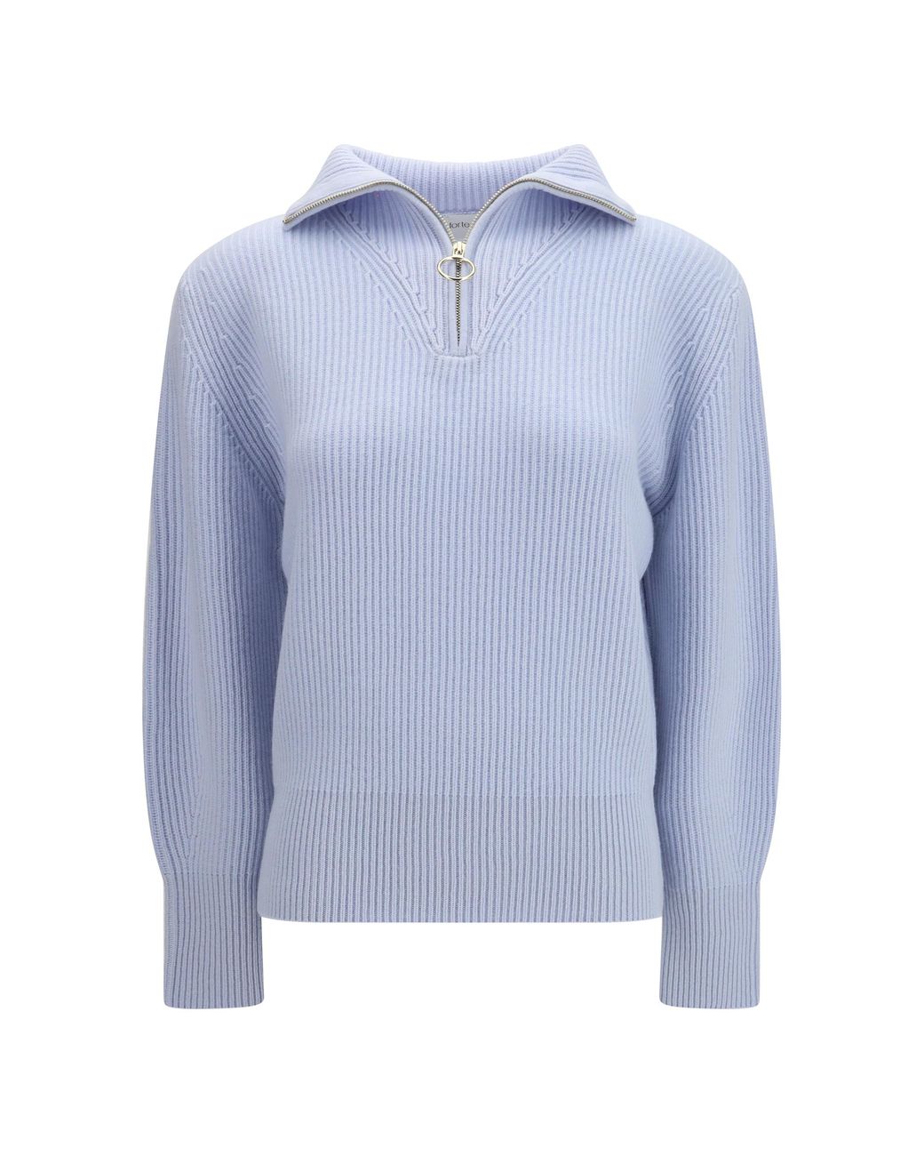 Forte_forte Blue Wool And Cashmere Half Zip Sweater